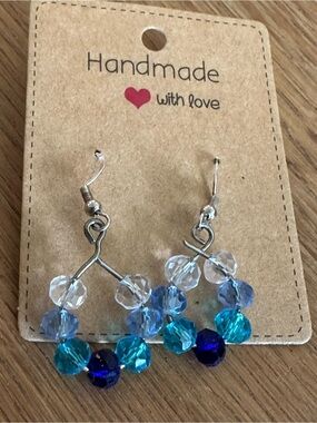 Handmade Blue Crystal Cluster Drop Earrings